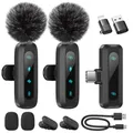 Kabelloses Lavalier-Mikrofon für iPhone, iPad, Android-Handy, 2er-Pack Mini-Mikrofon mit Rauschunterdrückung, Auto-Pairing und Stummschaltung und Reverb für Vlogging, Videoaufnahmen, TikTok, YouTube