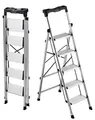 VEVOR Trittleiter 5 Stufen, Klappleiter mit Anti-Rutsch-Stufen & Komfortablem Handgriff, Haushaltsleiter Tragkraft 150 kg, Aluminium-Sicherheitsleiter für Küche, Lager, Haushalt & Büro, Silber