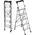 VEVOR Trittleiter 5 Stufen, Klappleiter mit Anti-Rutsch-Stufen & Komfortablem Handgriff, Haushaltsleiter Tragkraft 150 kg, Aluminium-Sicherheitsleiter für Küche, Lager, Haushalt & Büro, Silber