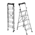 VEVOR Trittleiter 5 Stufen, Klappleiter mit Anti-Rutsch-Stufen & Komfortablem Handgriff, Haushaltsleiter Tragkraft 150 kg, Aluminium-Sicherheitsleiter für Küche, Lager, Haushalt & Büro, Silber