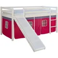 Homestyle4u Hochbett 90x200 Weiß Vorhang Pink 540