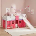 Hochbett 90x200 Kinderbett mit Rutsche Vorhang Pink Stockbett Holz Homestyle4u