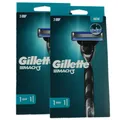 2 x Gillette Mach 3 Rasierapparat Herrenrasierer Gesicht 1 Griff + 1 Klinge Set
