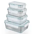 GOURMETmaxx Glas-Frischhaltedosen Klick-it 4er Set | Als Brotdose oder für Meal Prep | Spülmaschinen- Mikrowellen- und Gefrierschrankgeeignet | Aufbewahrungsbox mit Deckel
