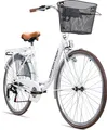 Bergsteiger Paris 26 Zoll Damenfahrrad, ab 140 cm, Korb, Fahrrad-Licht, Shimano 6 Gang-Schaltung, Damen-Citybike, Damenrad im Retro-Design