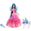 Barbie Saphire Puppe mit Einhorn mit blauen Haaren und pinkfarbenem Kleid