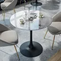 WISFOR Bartisch Küchentisch, Esstisch Marmor, Stehtisch für Esszimmer, Küche, Partyraum, mit Metallgestell, 76x78.5cm, glänzendes Weiß + Schwarz - Weiß/Schwarz