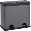SVITA T2X24 Edelstahl Mülleimer 48 Liter (2 x 24L) Treteimer Abfalleimer Mülltrennung mit Schubfächern Grau - Grau/Schwarz