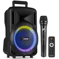 Fenton FT08LED MK2, Party Box Bluetooth Lautsprecher 300W, Musikbox Bluetooth Groß, 8" LED Subwoofer, Mikrofon, Akku & Netzbetrieb, AUX/Gitarren Eingang, USB Media-Player, Stereo-Pairing, Partybox