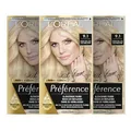 L'Oréal Paris Permanente Haarfarbe, Haarfärbeset mit Coloration und Farbglanz-Pflegebalsam, Préférence, 9.1 Sehr Helles Aschblond, 3er Set