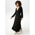 Maxikleid ANISTON CASUAL, Damen, Gr. 36, N-Gr, schwarz, Single Jersey, Obermaterial: 95% Polyester, 5% Elasthan, unifarben, leicht glänzend, feminin, figurbetont knöchelfrei, V-Ausschnitt, Langarm elastischer Bund mit Gummizug, Kleider, mit raffiniertem Knoten am Dekolleté - NEUE KOLLEKTION