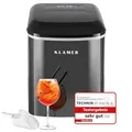 KLAMER Eiswürfelmaschine klein mit Eisschaufel & 2 Eiswürfelgrößen - 10 Eiswürfel in nur 7 Min, 15 kg Eiswürfel pro Tag - leiser Ice Maker mit Timer (schwarz)