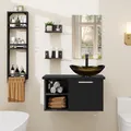 70 cm Badmöbel Set Waschbeckenunterschrank mit Spiegel Waschbecken Glas Schwarz