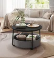 VASAGLE Couchtisch rund, Wohnzimmertisch mit Korb aus Stoff, modern, schwarz