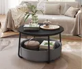 VASAGLE Couchtisch Wohnzimmertisch rund, mit Stauraum Stoffkorb, Sofatisch, holz (inkl. Zubehörpaket & Anleitung), Beistelltisch rund Wohnzimmertisch modern minimalistisch, ∅75 x 45 cm