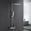 JOHO Regendusche Duschset mit Duscharmatur Komplettset- Edelstah Duschsystem mit Thermostatische Duschstange Überkopfbrause 35*25cm Chrom