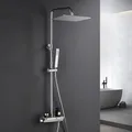 Görbach Regendusche Duschset mit Duscharmatur Komplettset-Edelstah Duschsystem mit Thermostat, Überkopfbrause, Handbrause, Wassersparend Duschstange Chrom (3525CP)