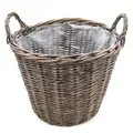 Weide Pflanzkorb shabby grau - 40 cm/groß - Holz Blumenkorb mit Henkel - Rattan Blumentopf foliert Natur Garten Deko klassisch