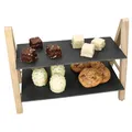 MamboCat Etagere Erika I 2-stöckig mit Schieferplatten I Holzgestell Natur I eckiges Servier-Regal für Buffet, Käse, Kuchen & Snacks