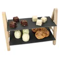 Etagere Erika 2-stöckig Schieferplatten Holz Servier-Regal Buffet Kuchen Snacks