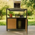abc HOME Outdoor Küchenwagen Grill Beistellwagen Gasflaschenschrank Anthrazit Holzoptik - Grau