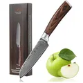 Wakoli EDIB Santoku Messer aus echtem Damaststahl (VG10 Kern) mit 12,5 cm Klinge – Scharf und handlich – Santoku Damastmesser mit Pakkaholzgriff in Geschenkbox – Küchenmesser klein für Gemüse & Obst
