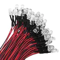 YIXISI 100 Stücke Vorverdrahtete 5mm LED Dioden, 12V, 20cm Kabel (Rot)