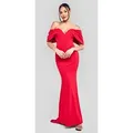 Goddiva Maxikleid Off The Shoulder Draped Sleeve Maxi Dress langes Kleid rot 44