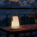 3.07 Tischlampe KONISCH Batterie betrieben - ca. 14 cm - In- und Outdoor weiß mit Lederband / Timer (klein)