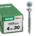 SPAX Universalschraube, 4,5 x 30 mm, 1000 Stück, T-STAR plus, Senkkopf, Teilgewinde, 4CUT, WIROX A3J, blank verzinkt, 0191010450305