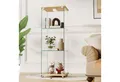 MODFU Vitrine mit LED-Beleuchtung, 1-türiges Bücherregal aus gehärtetem Glas (Glasvitrine Standvitrine, Naturholzoptik, H120/B42.5/T36.5 cm)