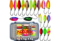 Paradox Fishing Kunstköder Forellen Spoon Set 18 Stück 1,5g/2,5g/3,5g mit Box, (inkl. 10 Snaps), UV-AKTIV