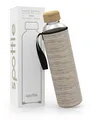 spottle Trinkflasche aus Glas 1l - Glasflasche 500ml - 750ml - 1 liter mit Neoprenhülle - Schutzhülle - Glastrinkflasche mit Schraubverschluss (Beige meliert/Bambus, 750 ml)