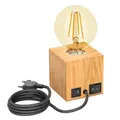 ledscom.de Tischlampe HITO, Holz massiv, eckig, USB, inkl. E27 Lampe gold, max. 818lm, 3-Stufen, extra-warmweiß