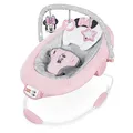 Bright Starts, Minnie Maus Rosy Skies vibrierende Babywippe Babyschaukel mit Musik, Lautstärkeregler, 3 Spielzeugen, Sicherheitsgurt, rutschfesten Füßen und mehr, Minnie Mouse, 1 Stück