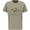 T-Shirt ALPHA INDUSTRIES "Alpha Industries Men - T-Shirts Camo Puff Print T", Herren, Gr. L, grün (olive), Obermaterial: 100% Baumwolle, Kurzarm, Shirts