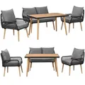 Garten Sitzgruppe für 4 Personen mit WPC Tisch, Sofa, Stühlen – wetterfest – Seilgeflecht – Sitzkissen – Outdoor Lounge - anthrazit/holz - Braun