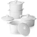 DOWAN 219ml/4er-Set Keramik Ramekins mit Deckeln Ofenfest für Creme Brulee,Soufflé-Schale Suppe,Ramekins-Set mit Deckel zum Backen,Weiß