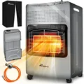 TRESKO® 4200 Watt Gasheizer grau inkl. Gasdruckregler Gasschlauch + Abdeckung | Gasofen Gasheizofen Keramik mit 3 Stufen | Infrarot Gasheizgerät ... - Grau