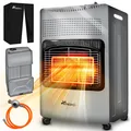 TRESKO Heizstrahler 4200 W Gasheizung + Abdeckung Gasheizer 3 Stufen Gasofen Gasheizofen, Grau