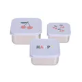 LÄSSIG Snackbox Kinder 3er Set Edelstahl Brotdose/Snackbox Stainless Steel Happy Fruits Cherry