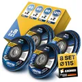 10x Fächerscheibe Ø115mm K60 für Stahl/Edelstahl - Polieren Entroster Kehlnaht schleifen - AMBOSS Werkzeuge ZFS Lamellenschleifscheibe blau Winkelschleifer - Profi Zirkon Schleifmop