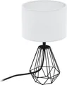 EGLO Tischlampe Carlton 2, 1 flammige Vintage Tischleuchte, Nachttischlampe aus Stahl und Stoff, Farbe: Schwarz, weiß, Fassung: E14, inkl. Schalter