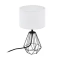 EGLO Nachttischlampe Carlton 2, Deko Tischlampe Vintage, Retro Lampe aus Metall und Stoff in Weiß und Schwarz, E14