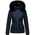 Navahoo Damen Winter Jacke Stepp Winterjacke Mantel Kunstfell Kapuze Wisteriaa Navy Gr. 36 - S - Dunkelblau - 36