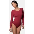 Evoni Body für Damen Langarm Blusenbody mit Rundhals rot M(38)