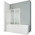 Schulte Duschwand Smart inkl. Klebe-Montage, 3-teilig faltbar, Duschabtrennung für Badewanne, Alpin-Weiß, 3 mm Sicherheitsglas (ESG) Dekor Querst... - Weiß