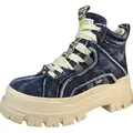 Buffalo Damen Ankle Boots/ Schnürboots ASPHA NC MID Blau Textil (stone washed denim) - vegan Größe: 40 - Blau - 40