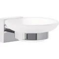 tesa EKKRO Seifenschale mit Wandhalterung, satiniertem Glas und verchromtem Edelstahl - zur Wandbefestigung ohne Bohren, inkl. Klebelösung - 110mm x 51mm x 131mm