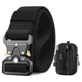 BESTKEE Taktischer Gürtel, 3,8 cm Militär Arbeitsgürtel, Schwerlast Nylon Schwarz Gürtel mit Schnellverschluss-Metallschnalle, Geschenk mit Taktischem Molle-Beutel für Outdoor Jagen